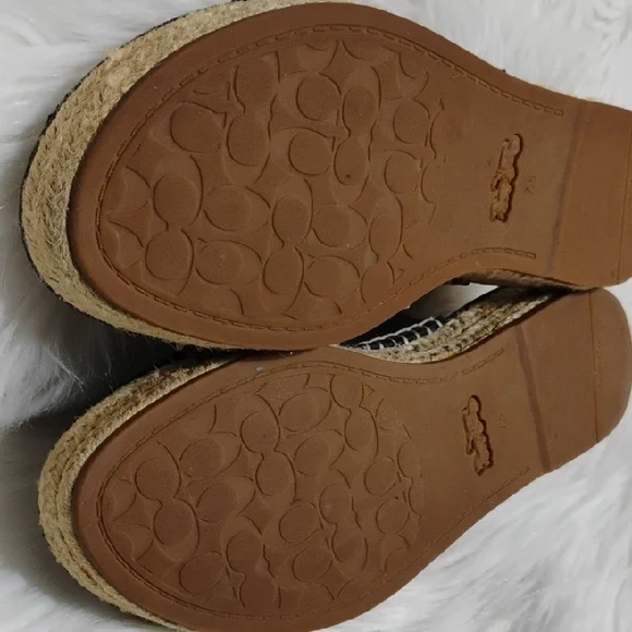 SALE! Coach Franca Black Leather Espadrilles Women's Sandals (#01) - Picture 12 of 16
